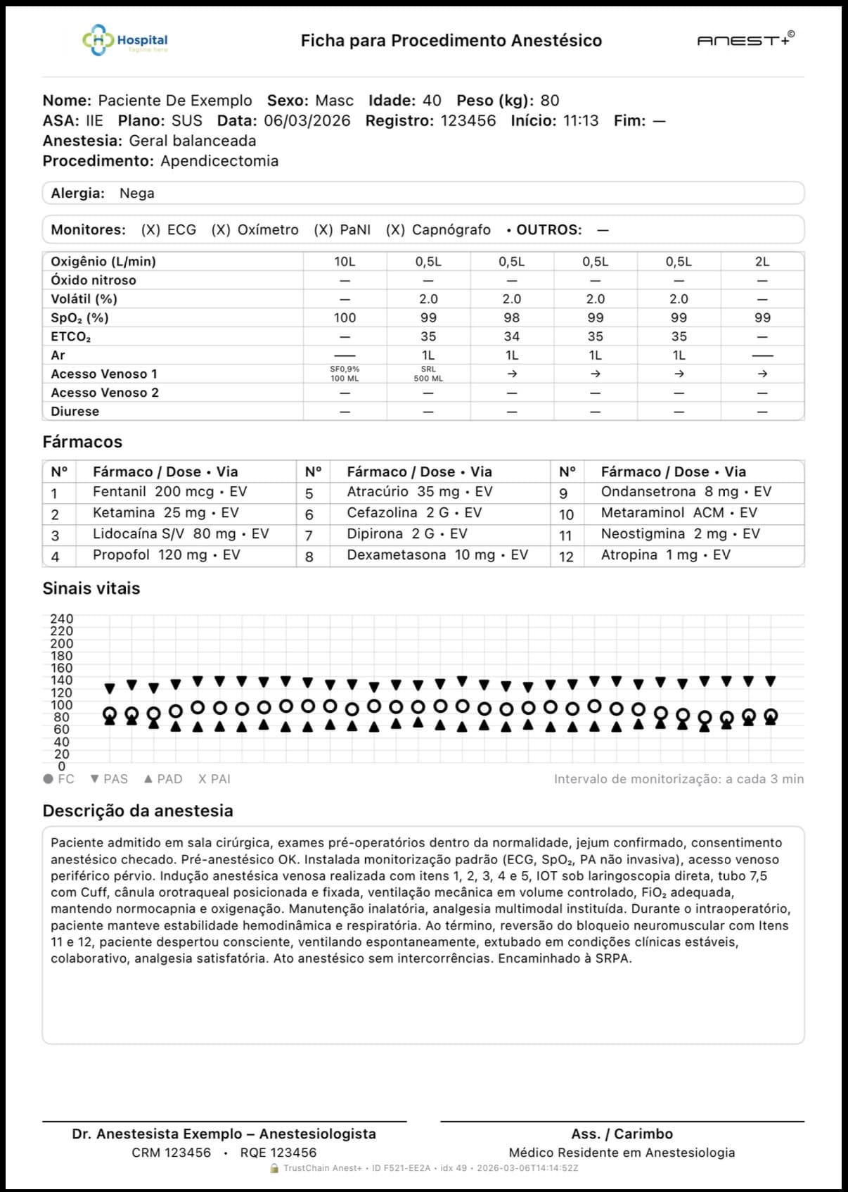 Ficha anestésica finalizada em PDF no Anest+